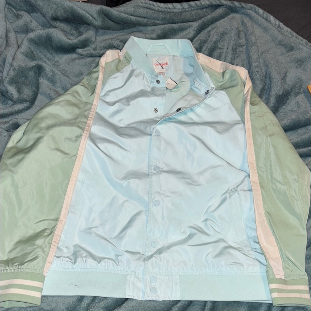 Cat & Jack Blue and Green Varsity Jacket with Color Block Design Unisex